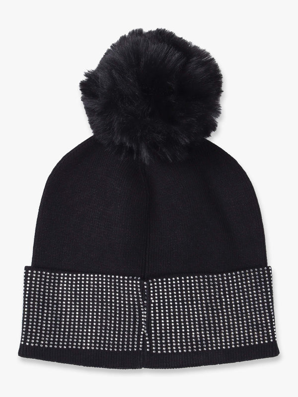 Black Jewel Knitted Pom Pom Hat