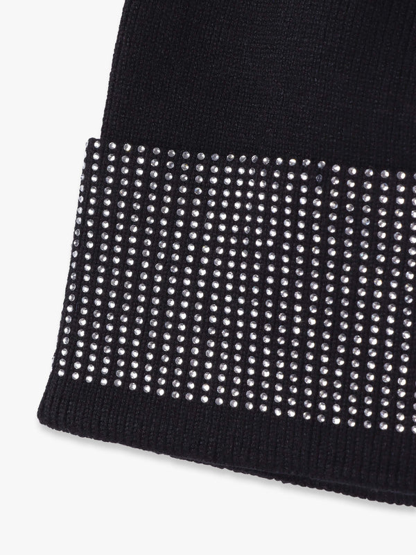 Black Jewel Knitted Pom Pom Hat