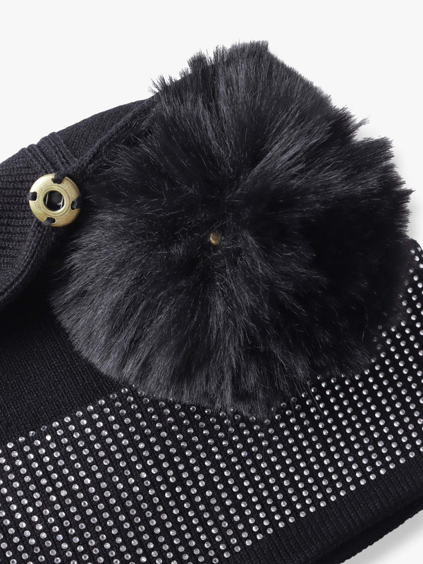 Black Jewel Knitted Pom Pom Hat