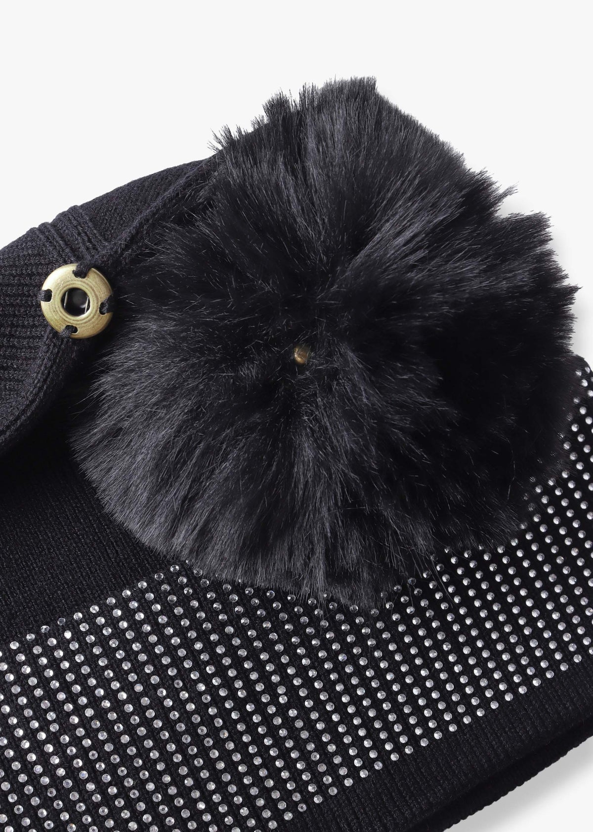 Black Jewel Knitted Pom Pom Hat