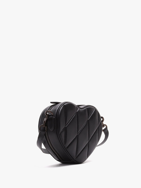 Heart Quilted Black Leather Cross-Body Bag