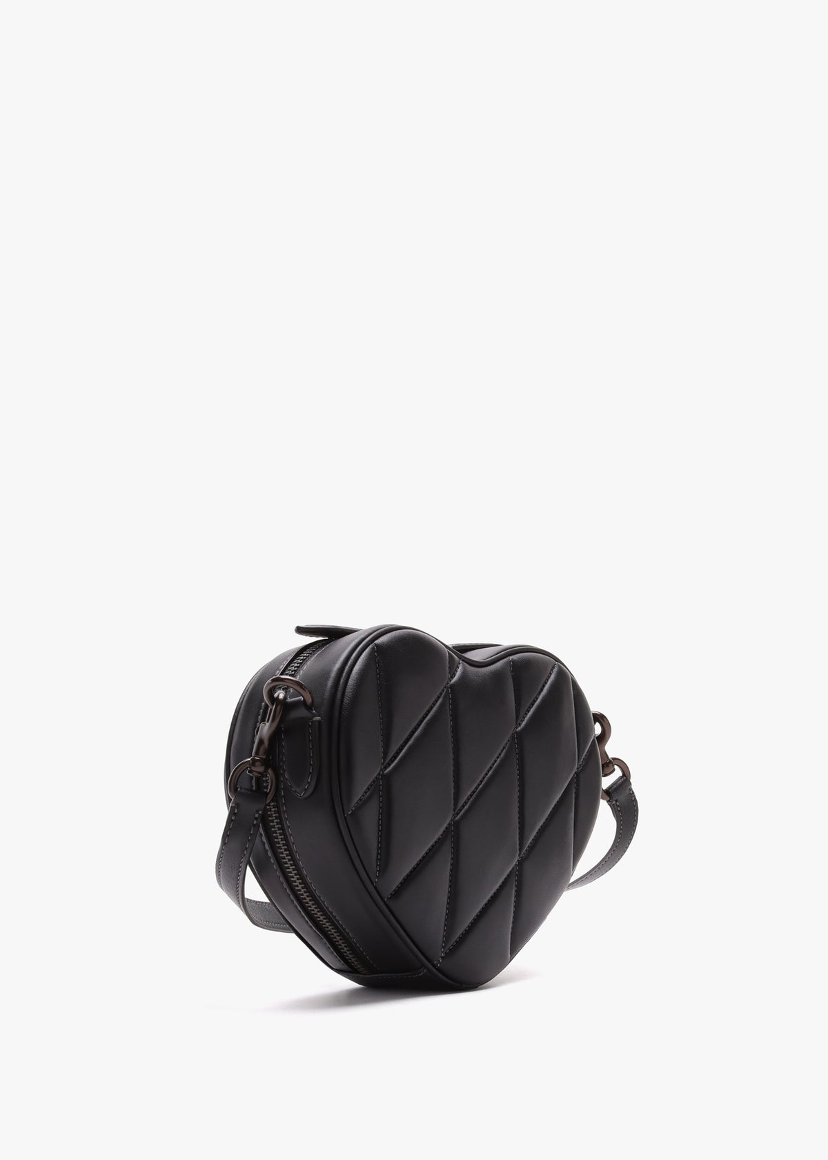 Heart Quilted Black Leather Cross-Body Bag