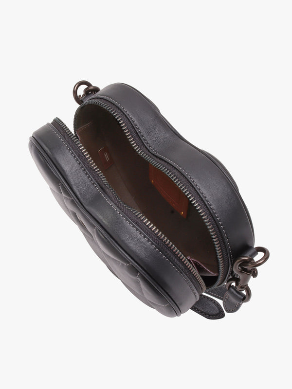 Heart Quilted Black Leather Cross-Body Bag