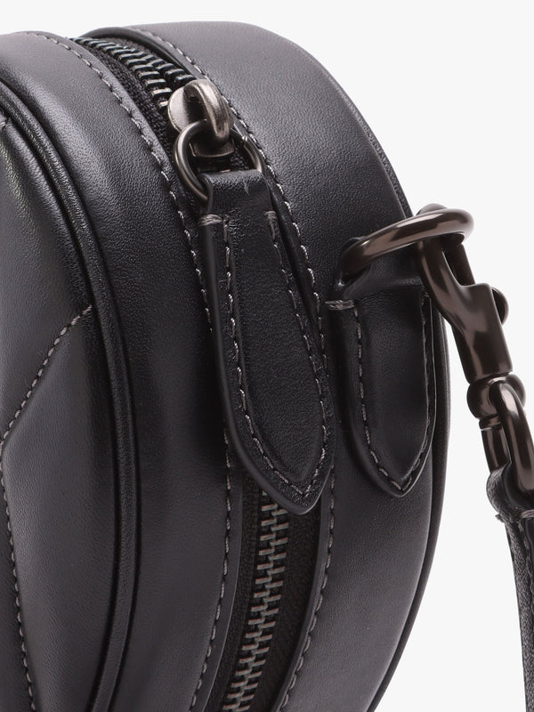 Heart Quilted Black Leather Cross-Body Bag