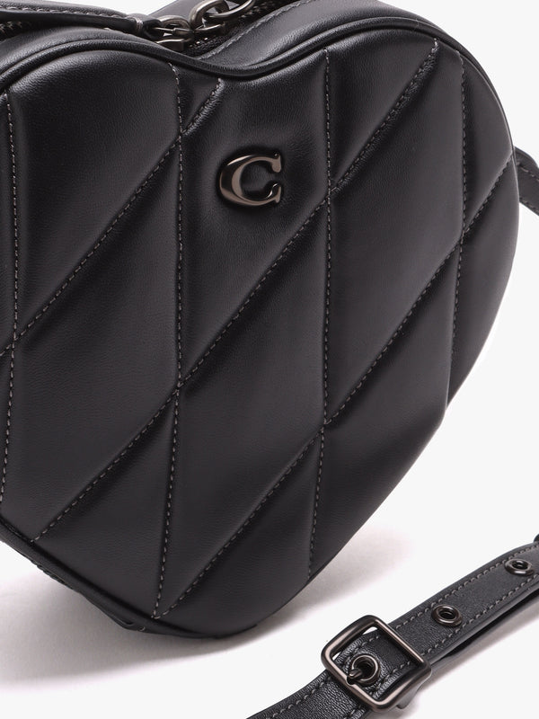 Heart Quilted Black Leather Cross-Body Bag