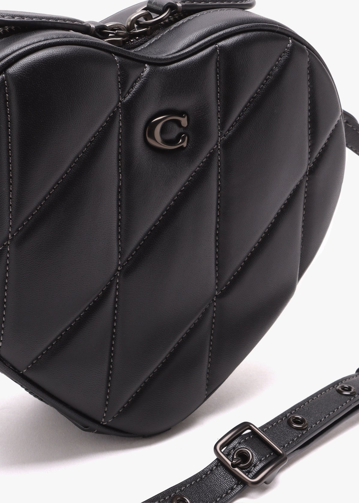 Heart Quilted Black Leather Cross-Body Bag
