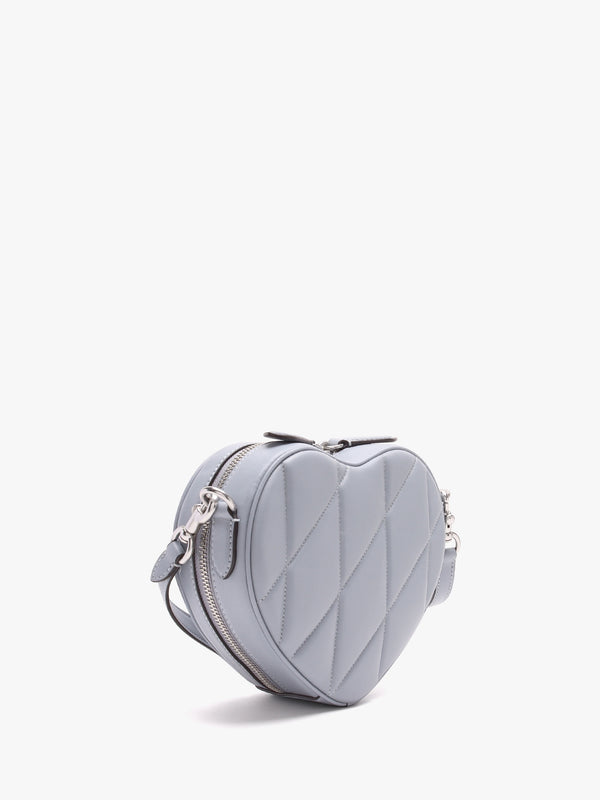Heart Quilted Grey Blue Leather Cross-Body Bag