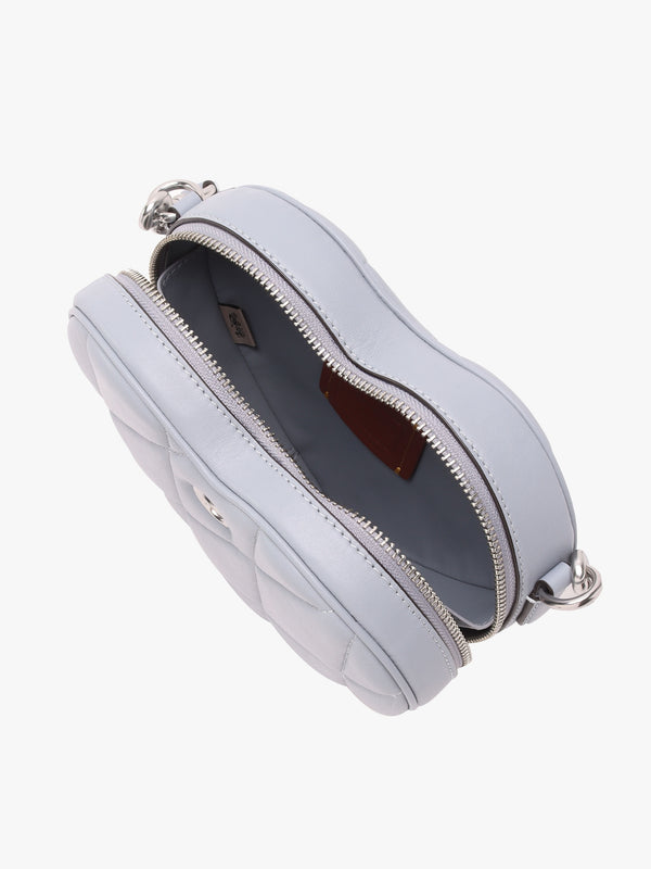 Heart Quilted Grey Blue Leather Cross-Body Bag