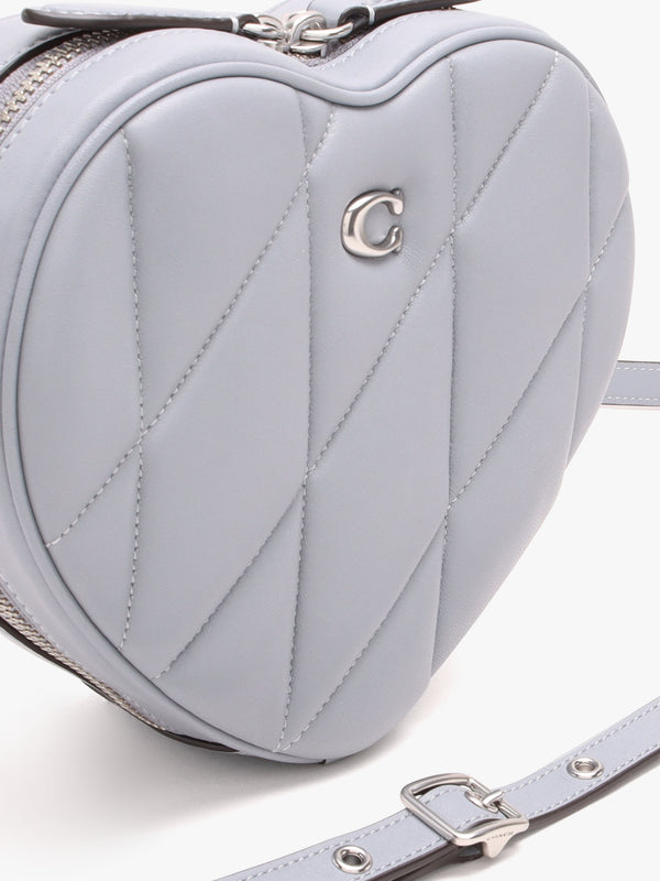 Heart Quilted Grey Blue Leather Cross-Body Bag