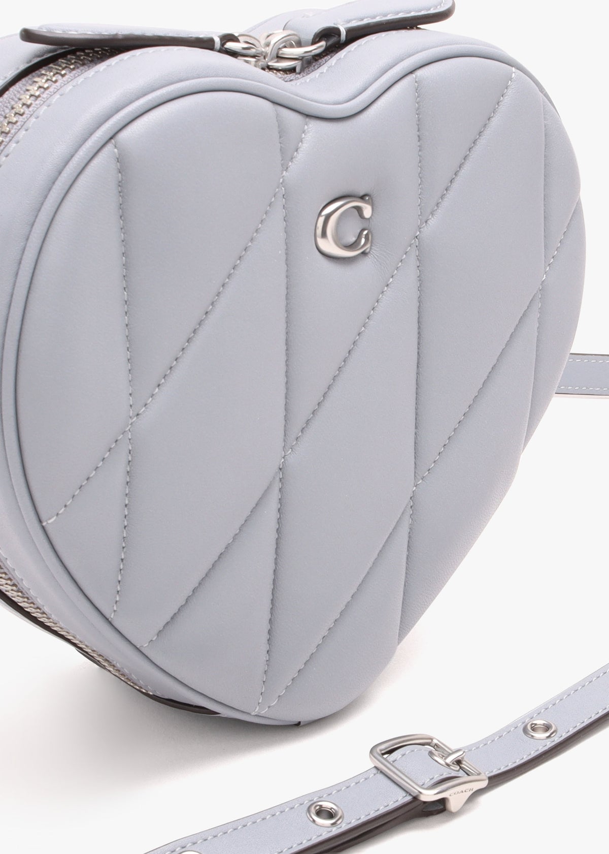 Heart Quilted Grey Blue Leather Cross-Body Bag