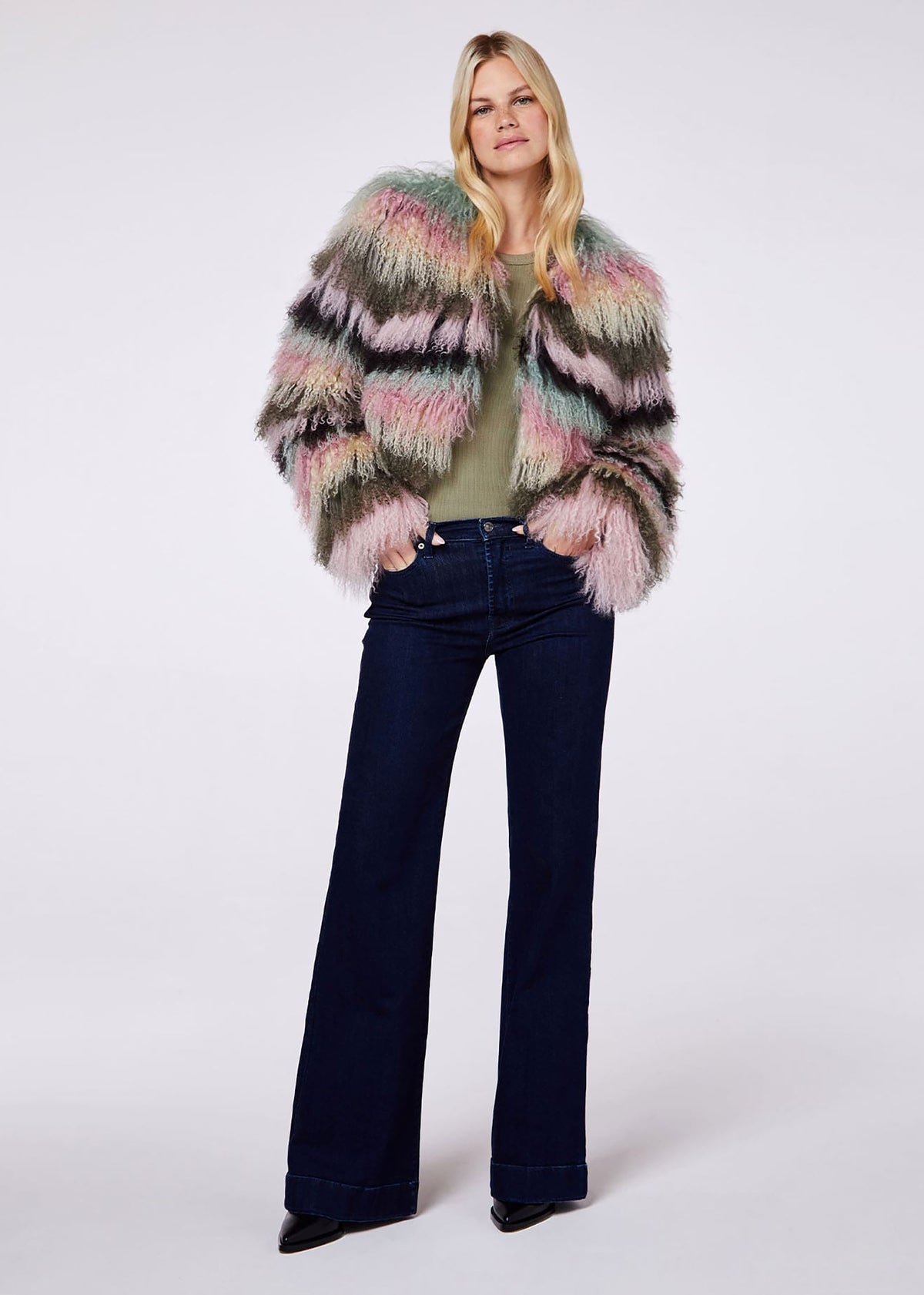 Candy Multicoloured Mongolian Lambswool Cropped Jacket