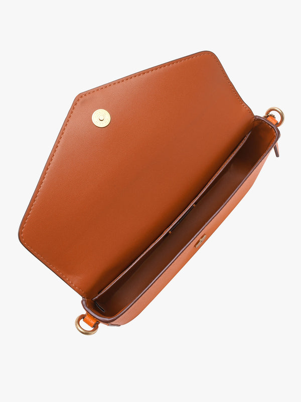 Wyn Sun Orange Crossgrain Leather Cross-Body Bag