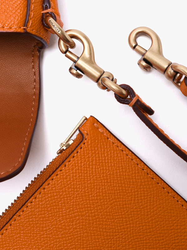 Wyn Sun Orange Crossgrain Leather Cross-Body Bag