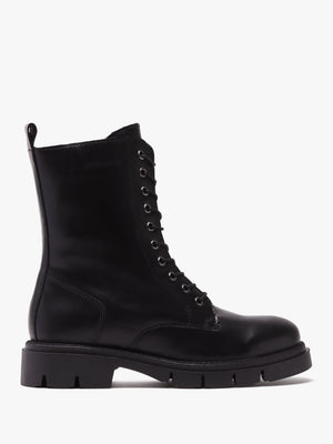 Lacie Black Leather Lace Up Ankle Boots