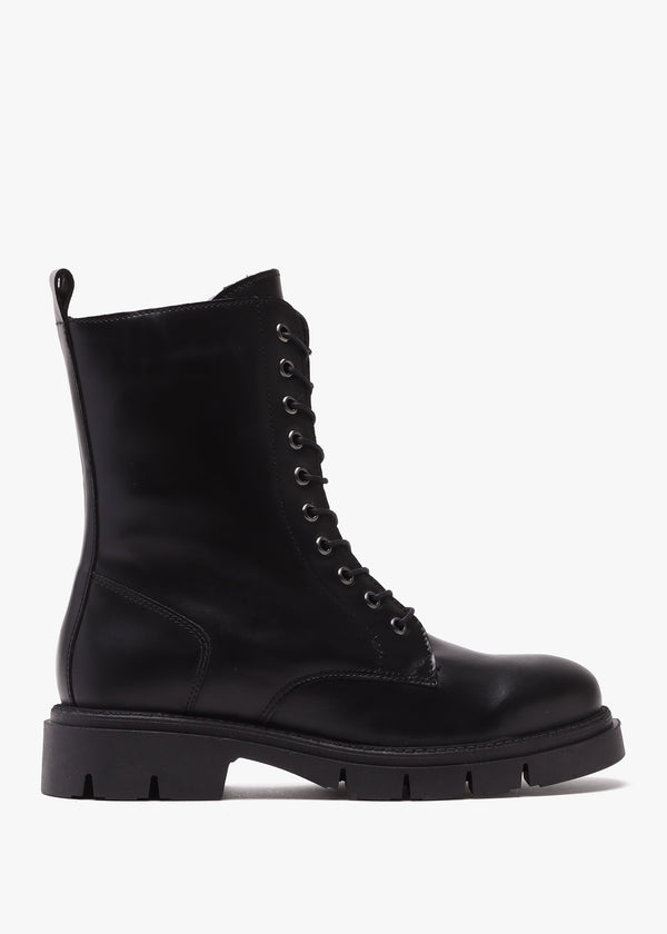 Lacie Black Leather Lace Up Ankle Boots
