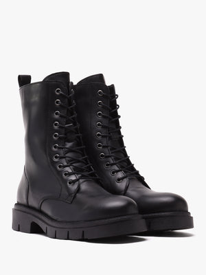 Lacie Black Leather Lace Up Ankle Boots