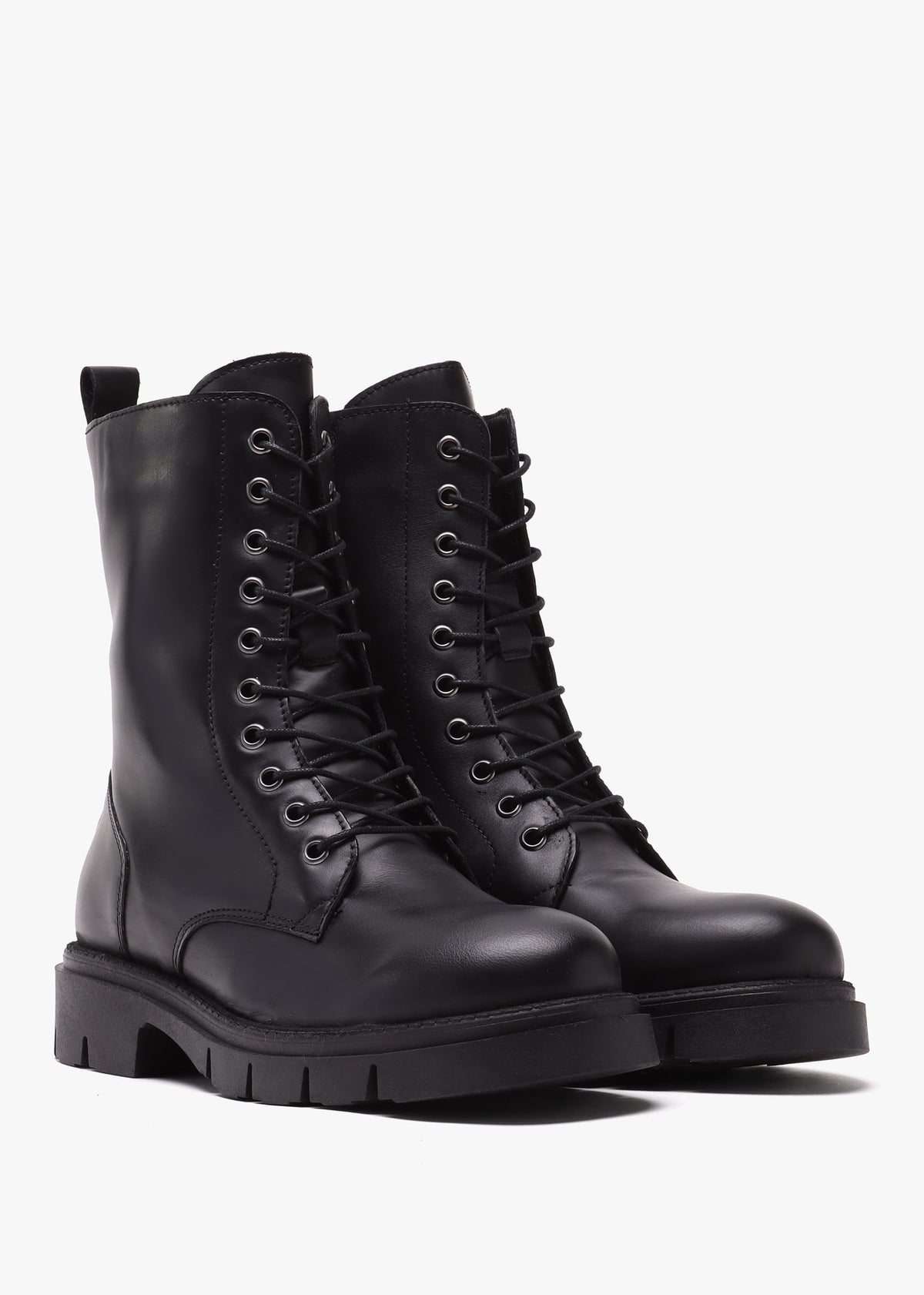 Lacie Black Leather Lace Up Ankle Boots