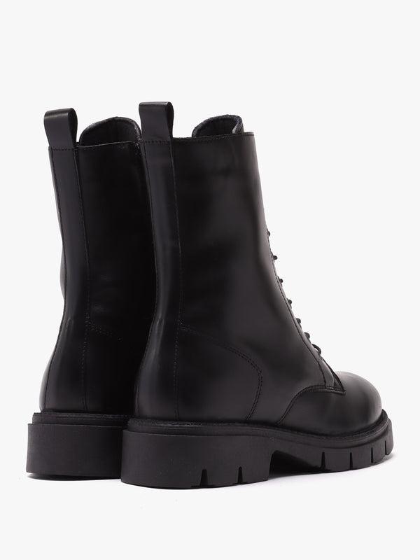 Lacie Black Leather Lace Up Ankle Boots
