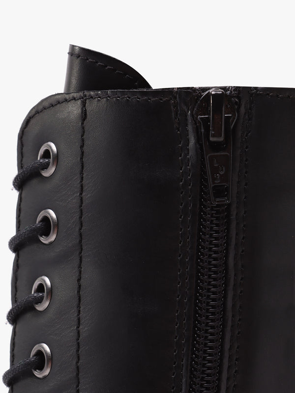 Lacie Black Leather Lace Up Ankle Boots