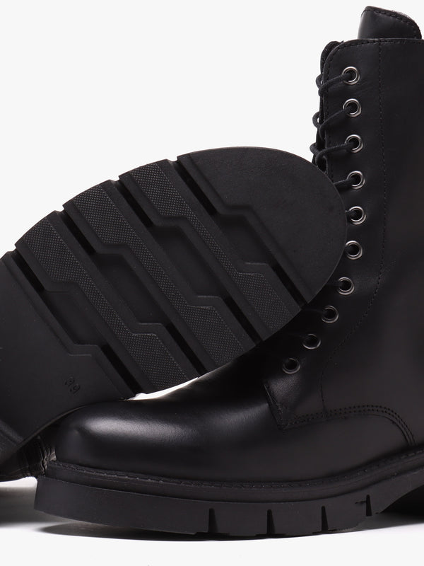 Lacie Black Leather Lace Up Ankle Boots