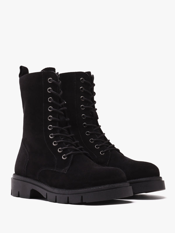 Lacie Black Suede Lace Up Ankle Boots