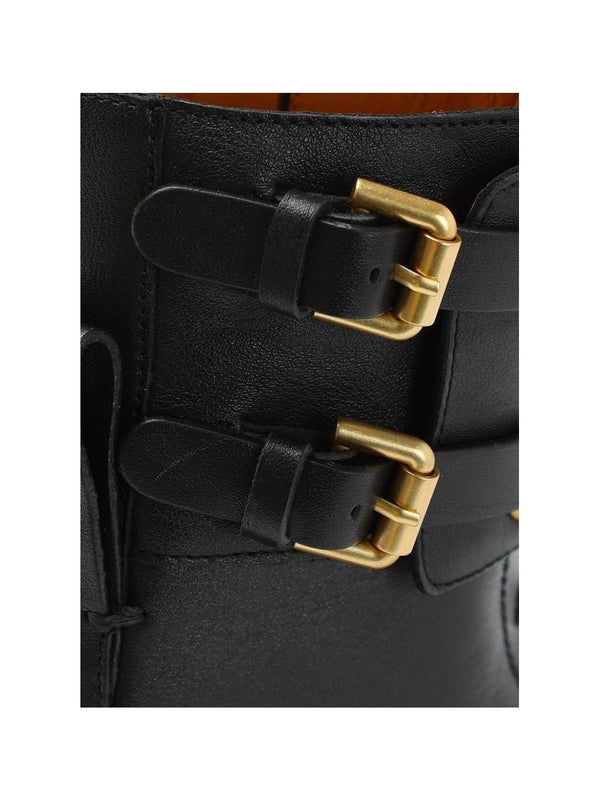 Mallory Black Leather Buckled Biker Boots