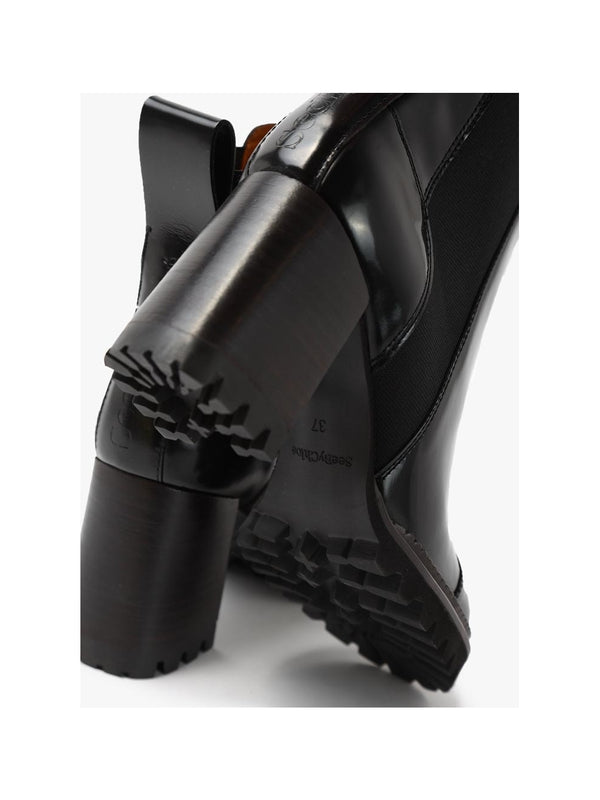 Mallory Black Leather Heeled Chelsea Boots