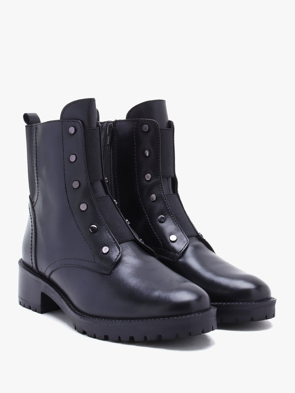 Sudzy Black Leather Studded Ankle Boots