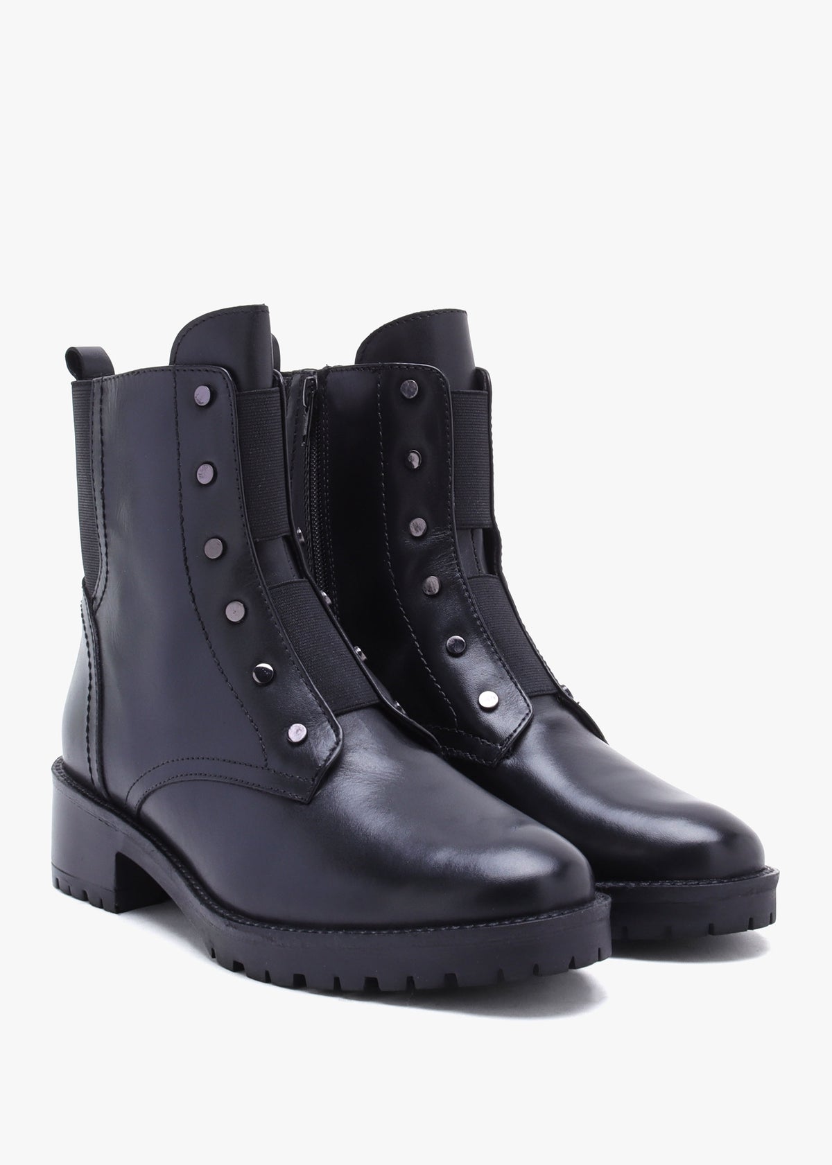 Sudzy Black Leather Studded Ankle Boots