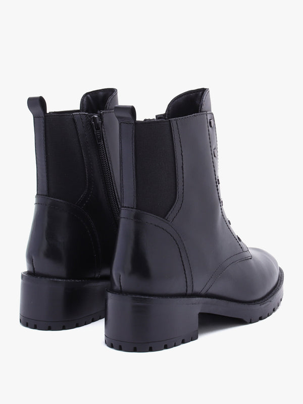 Sudzy Black Leather Studded Ankle Boots