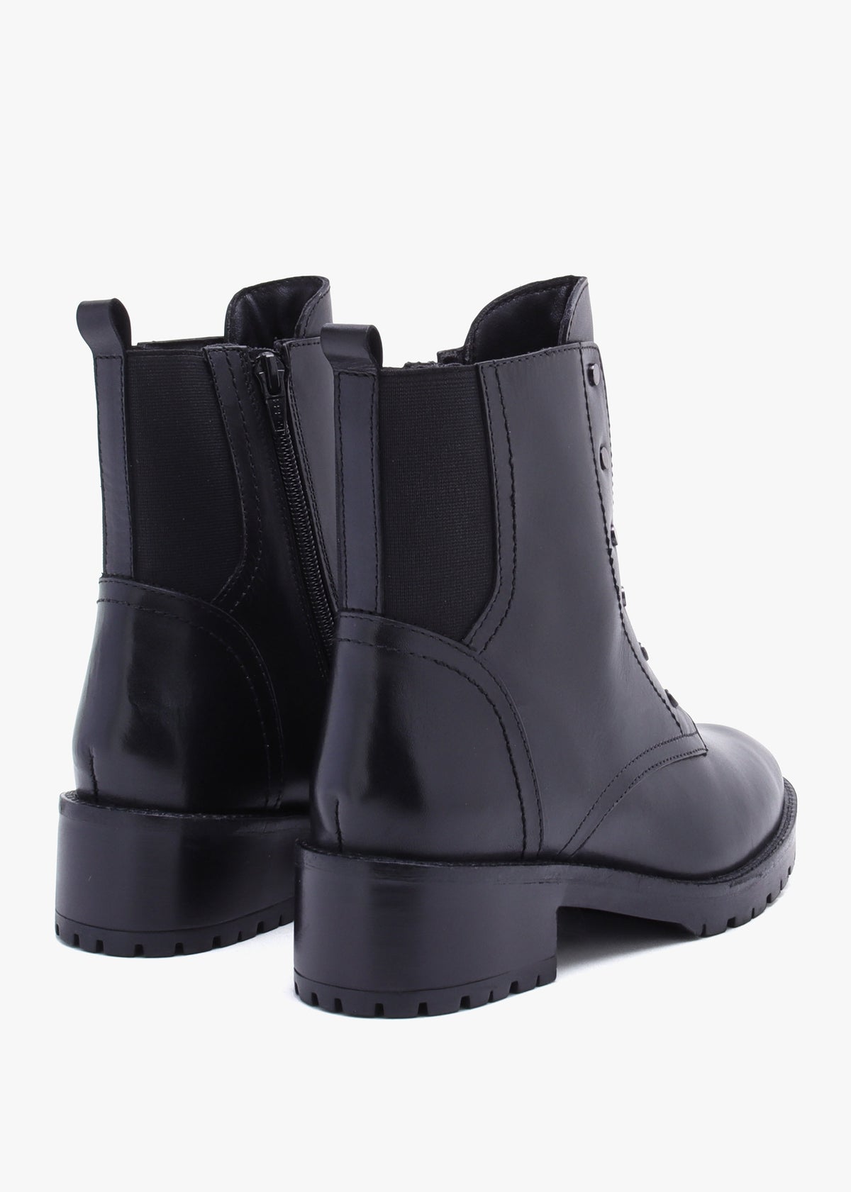 Sudzy Black Leather Studded Ankle Boots