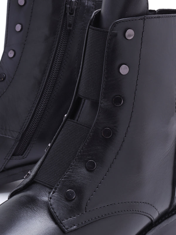 Sudzy Black Leather Studded Ankle Boots