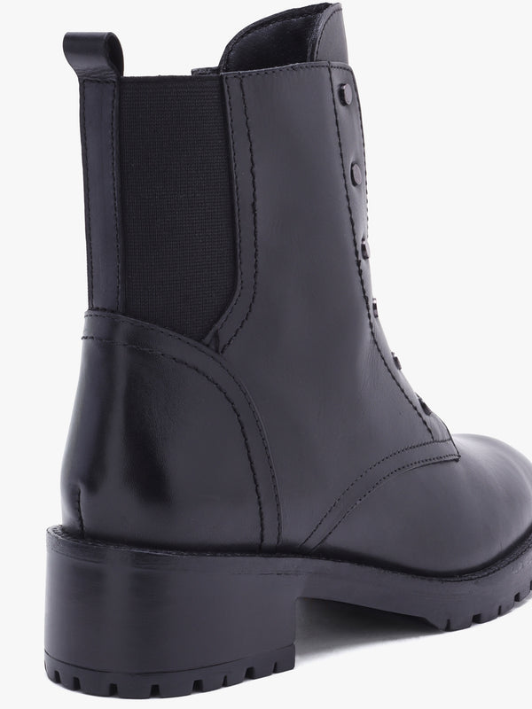Sudzy Black Leather Studded Ankle Boots