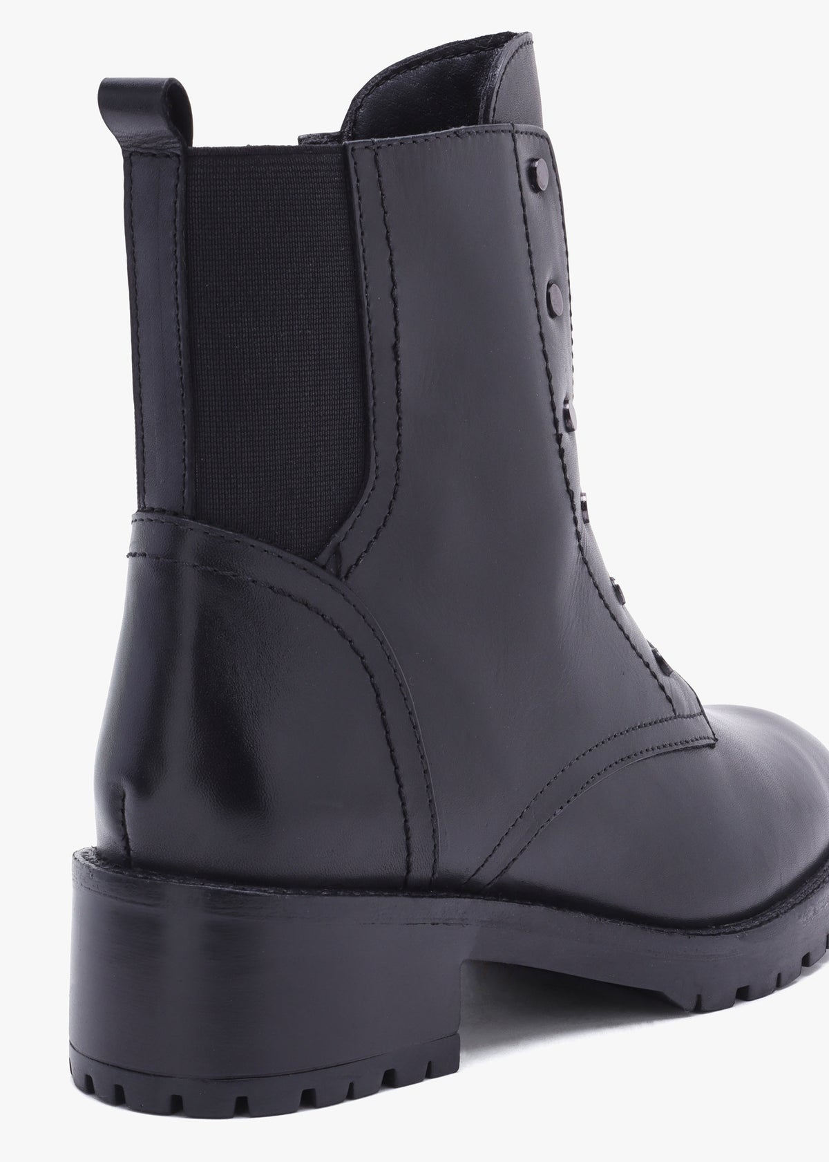 Sudzy Black Leather Studded Ankle Boots