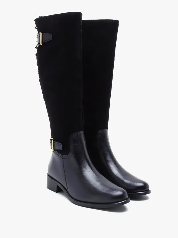 Slace Black Suede Lace Up Knee Boots