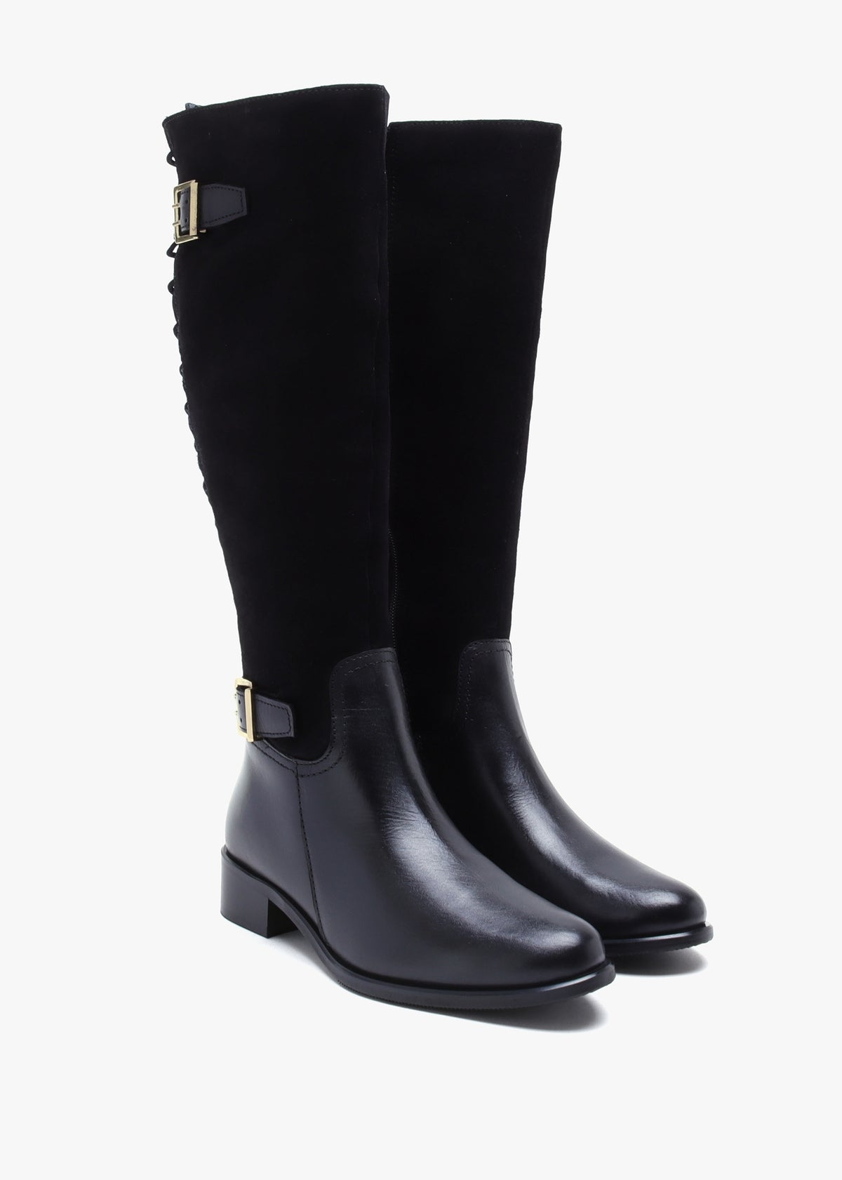 Slace Black Suede Lace Up Knee Boots