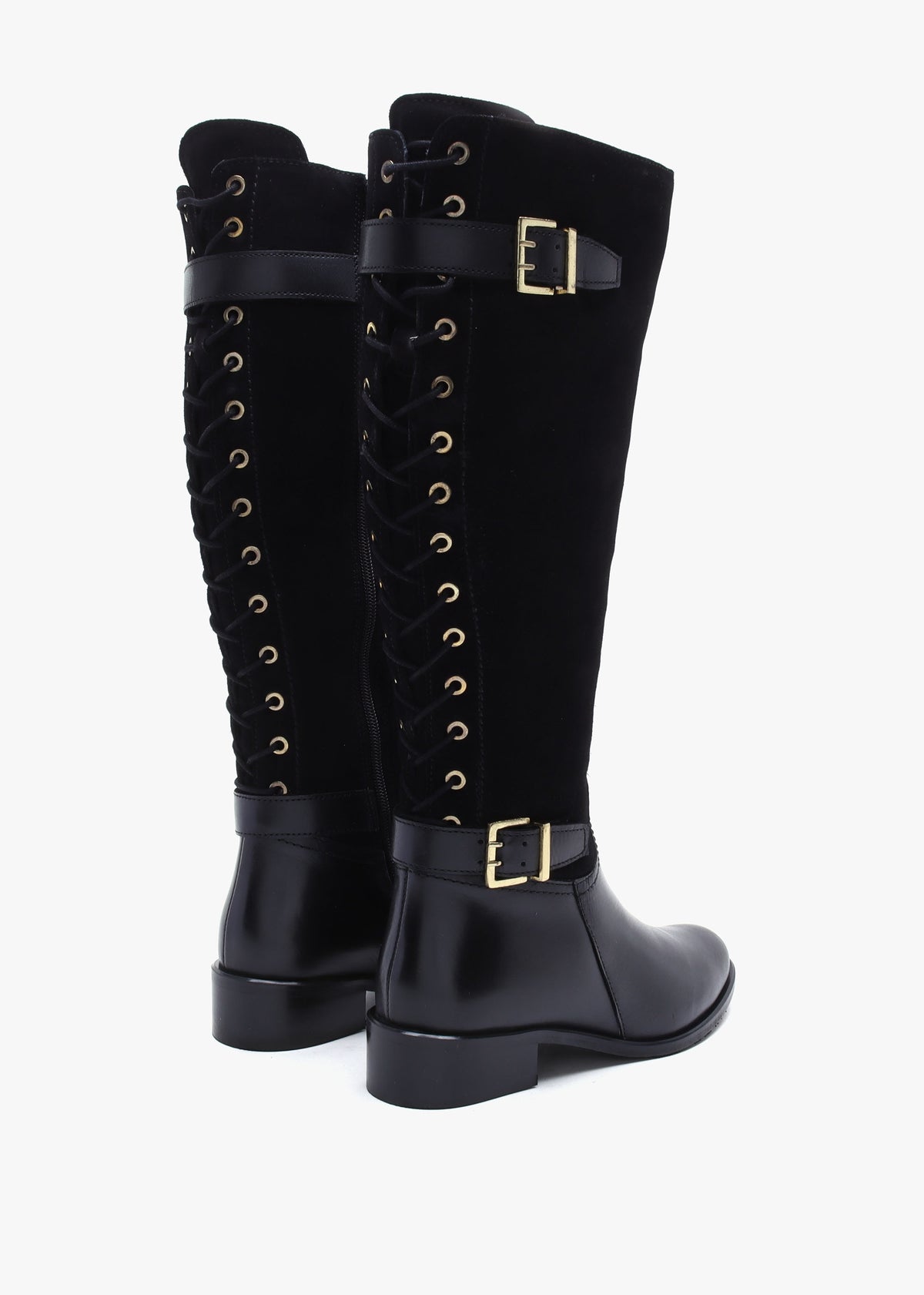 Slace Black Suede Lace Up Knee Boots