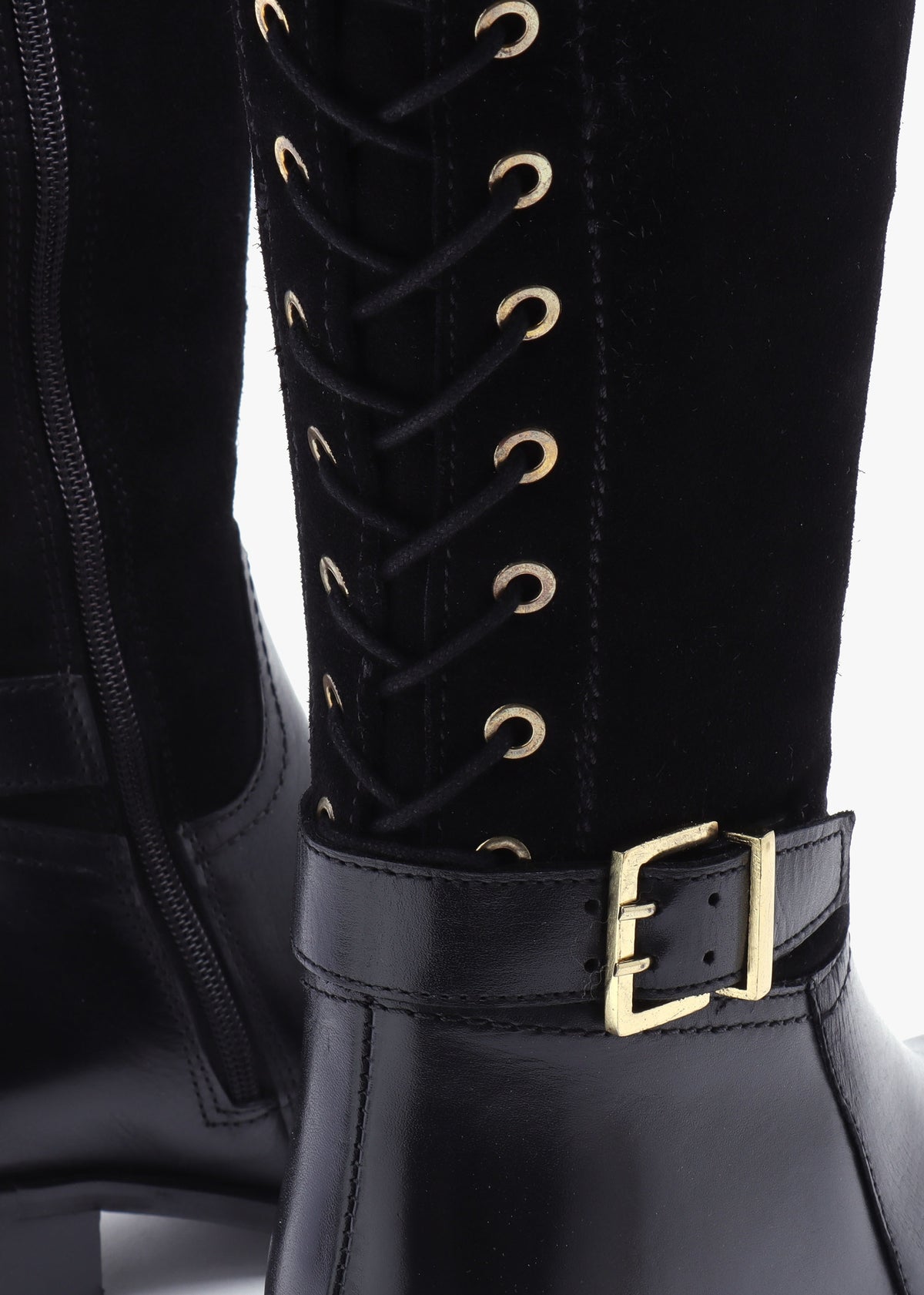Slace Black Suede Lace Up Knee Boots