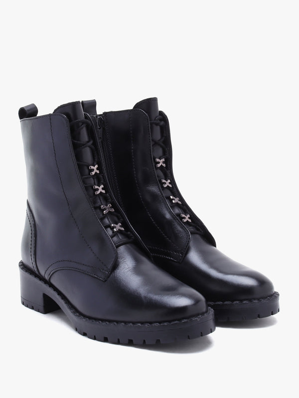 Setam Black Leather Eyelet Ankle Boots