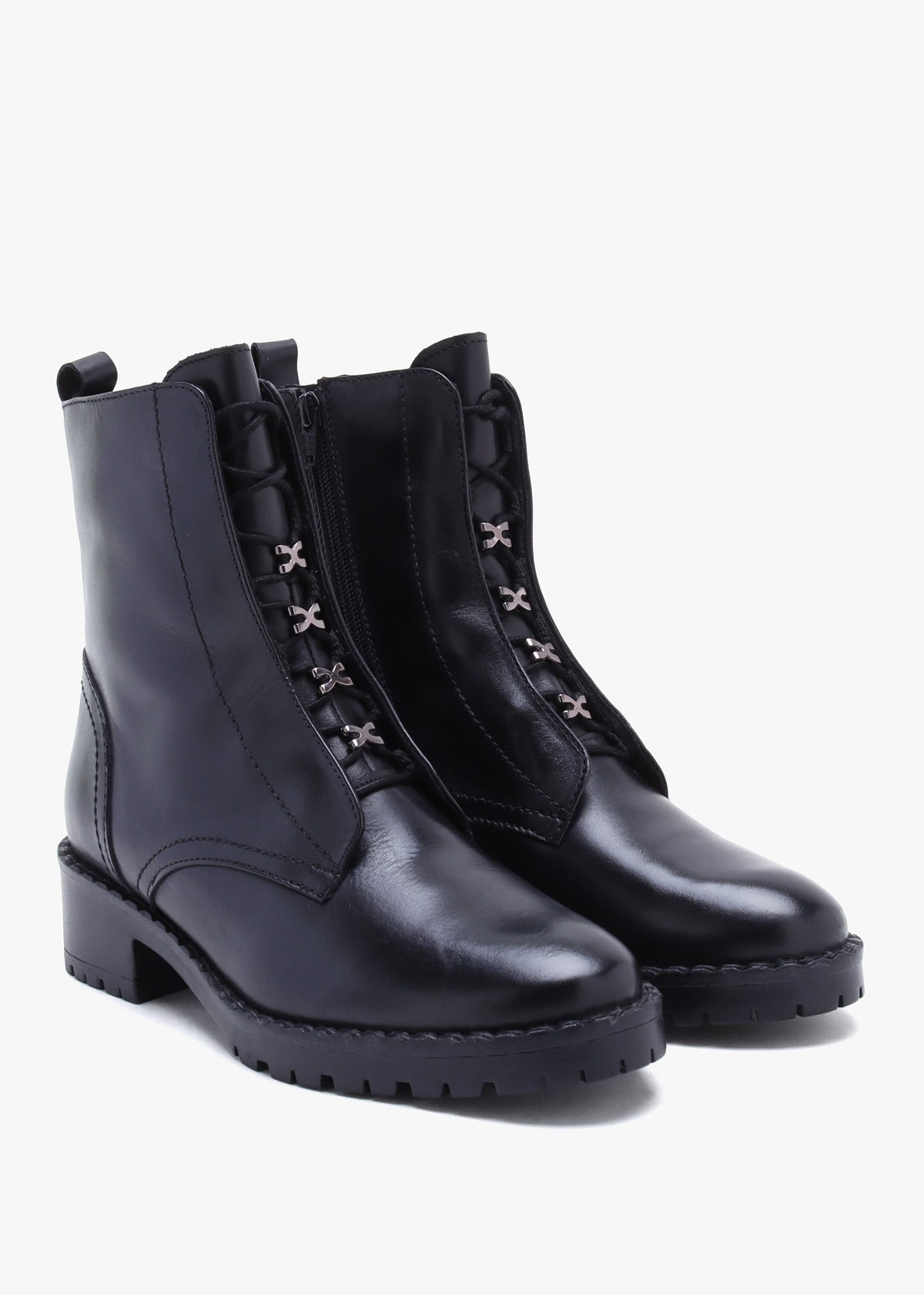 Setam Black Leather Eyelet Ankle Boots