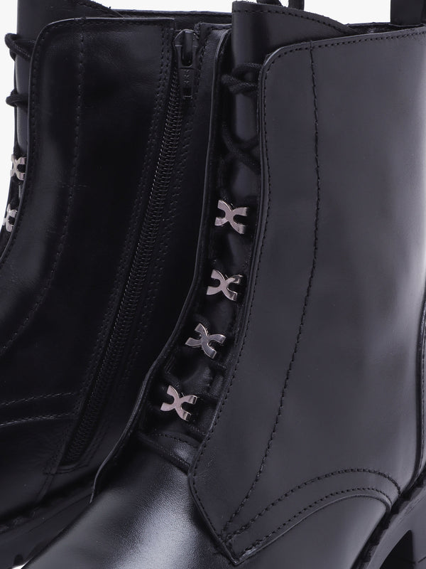 Setam Black Leather Eyelet Ankle Boots