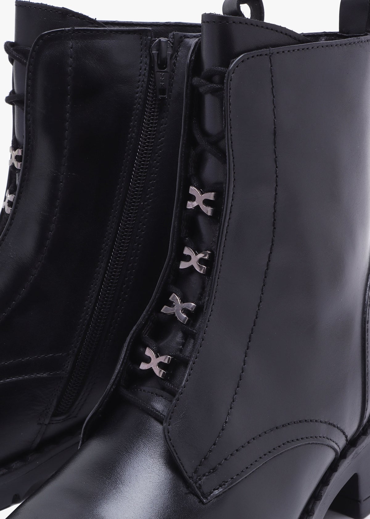Setam Black Leather Eyelet Ankle Boots