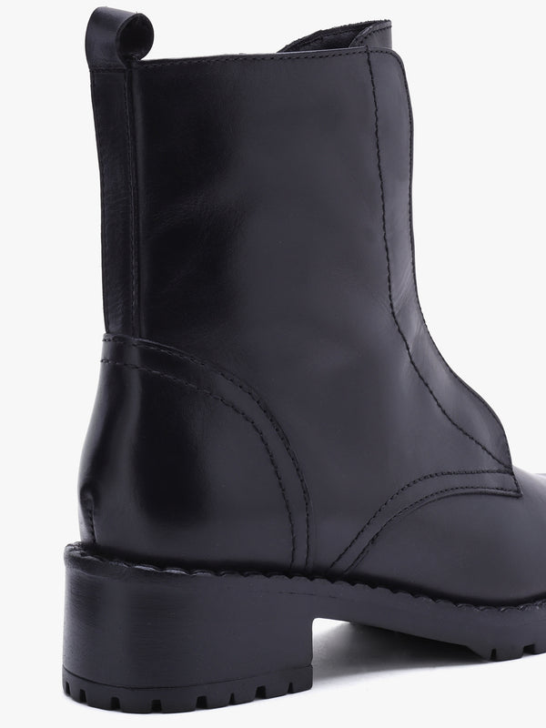 Setam Black Leather Eyelet Ankle Boots
