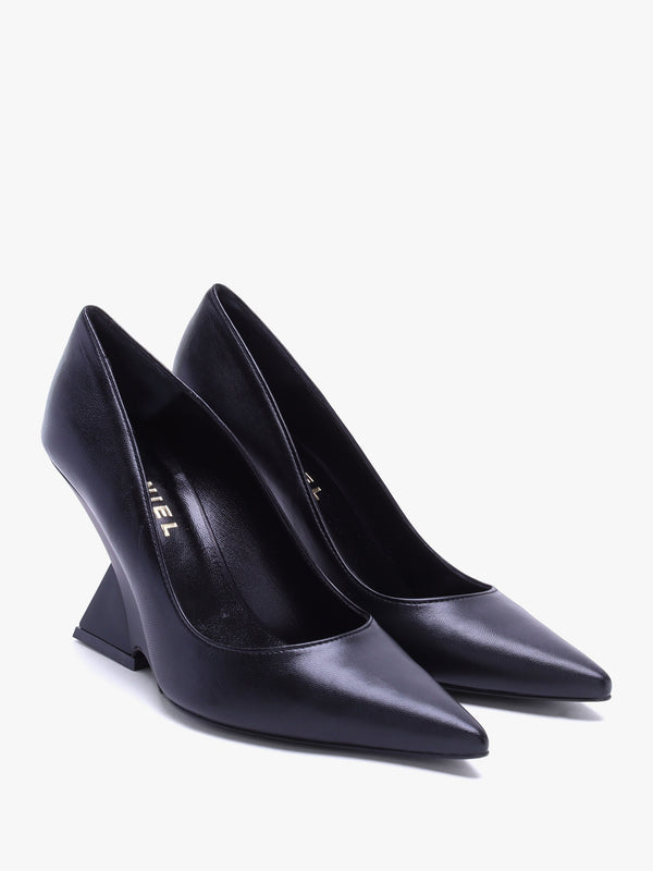 Azack Black Leather Wedge Court Shoes