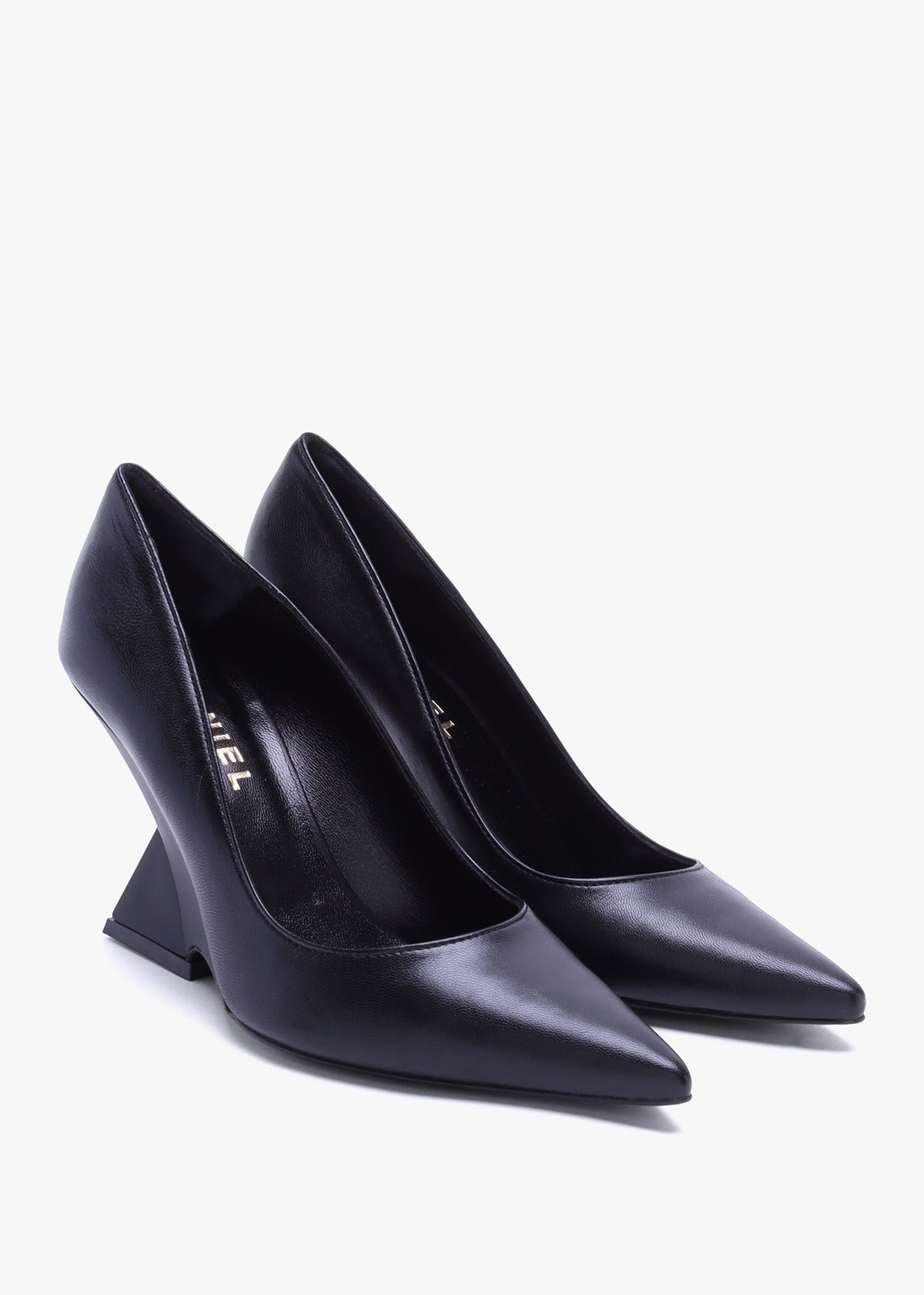 Azack Black Leather Wedge Court Shoes