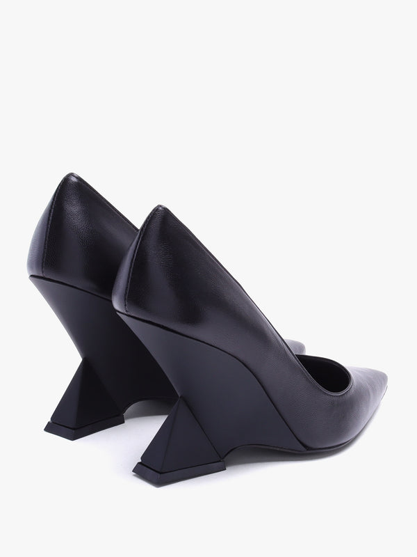 Azack Black Leather Wedge Court Shoes