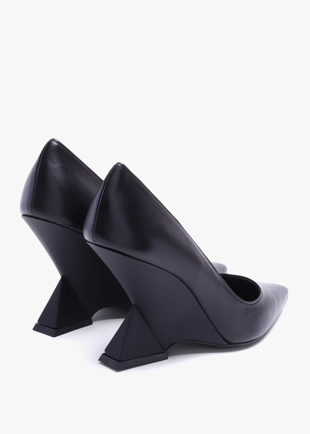 Azack Black Leather Wedge Court Shoes