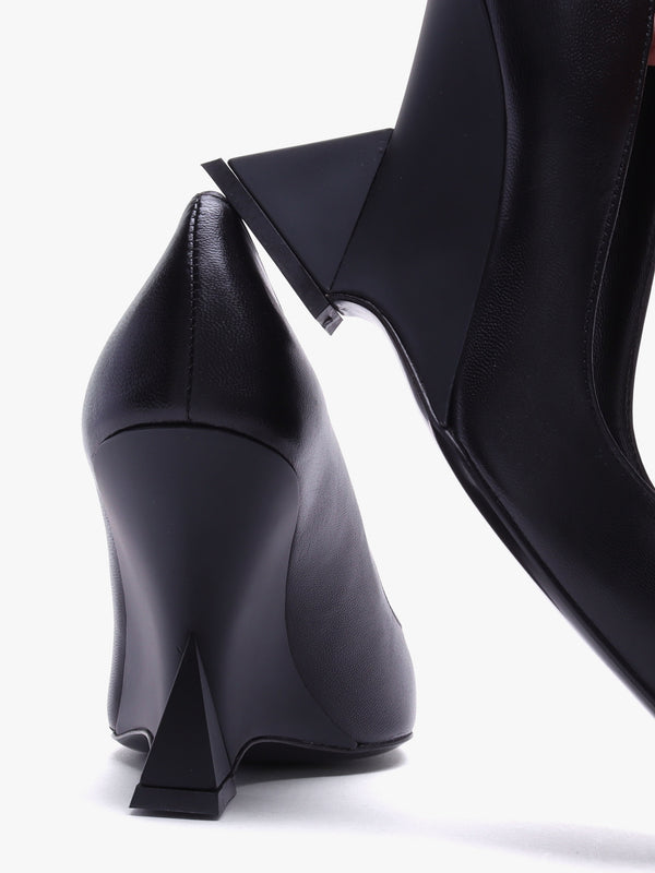 Azack Black Leather Wedge Court Shoes
