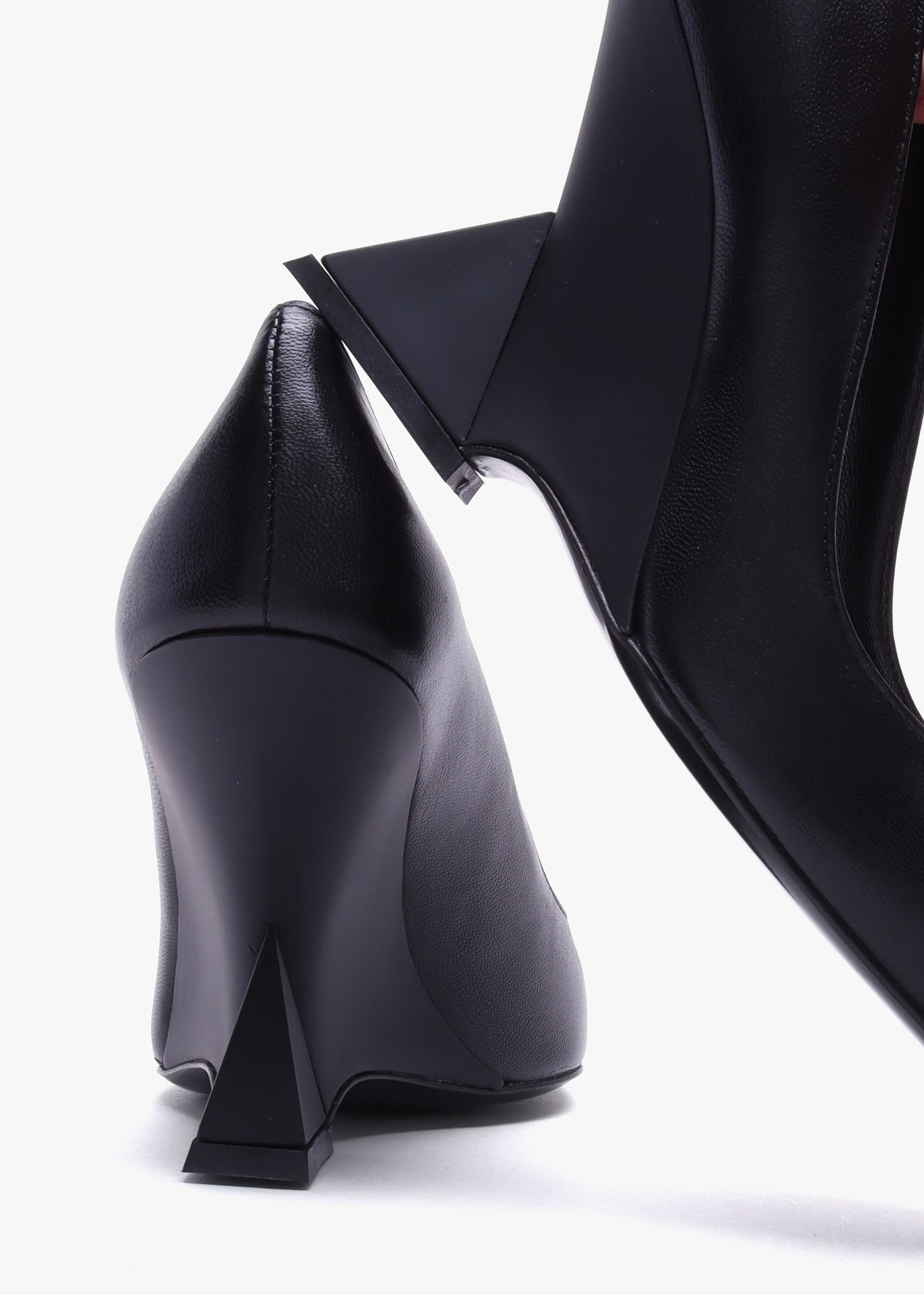 Azack Black Leather Wedge Court Shoes