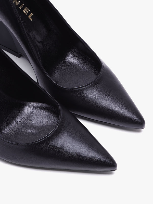 Azack Black Leather Wedge Court Shoes